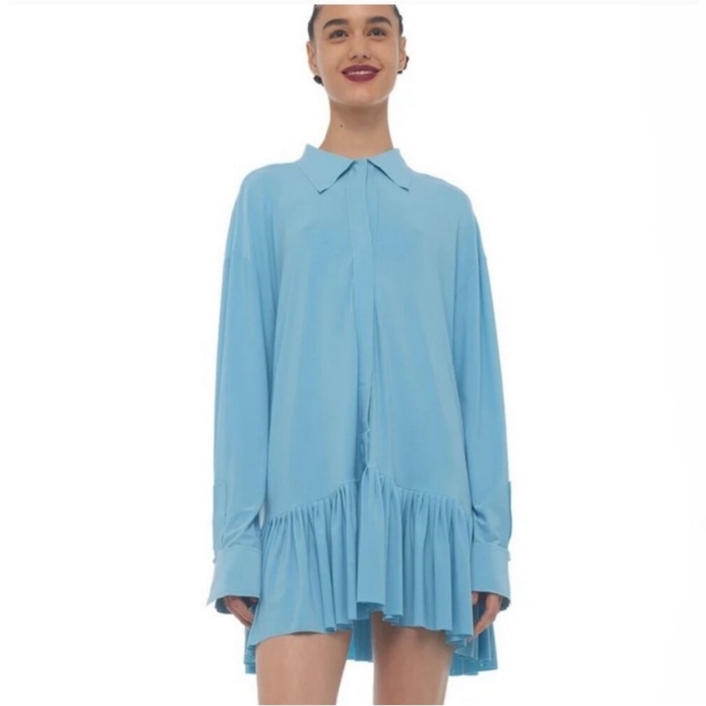 Large Norma Kamali oversized BF ruffle NK shirt - powder blue